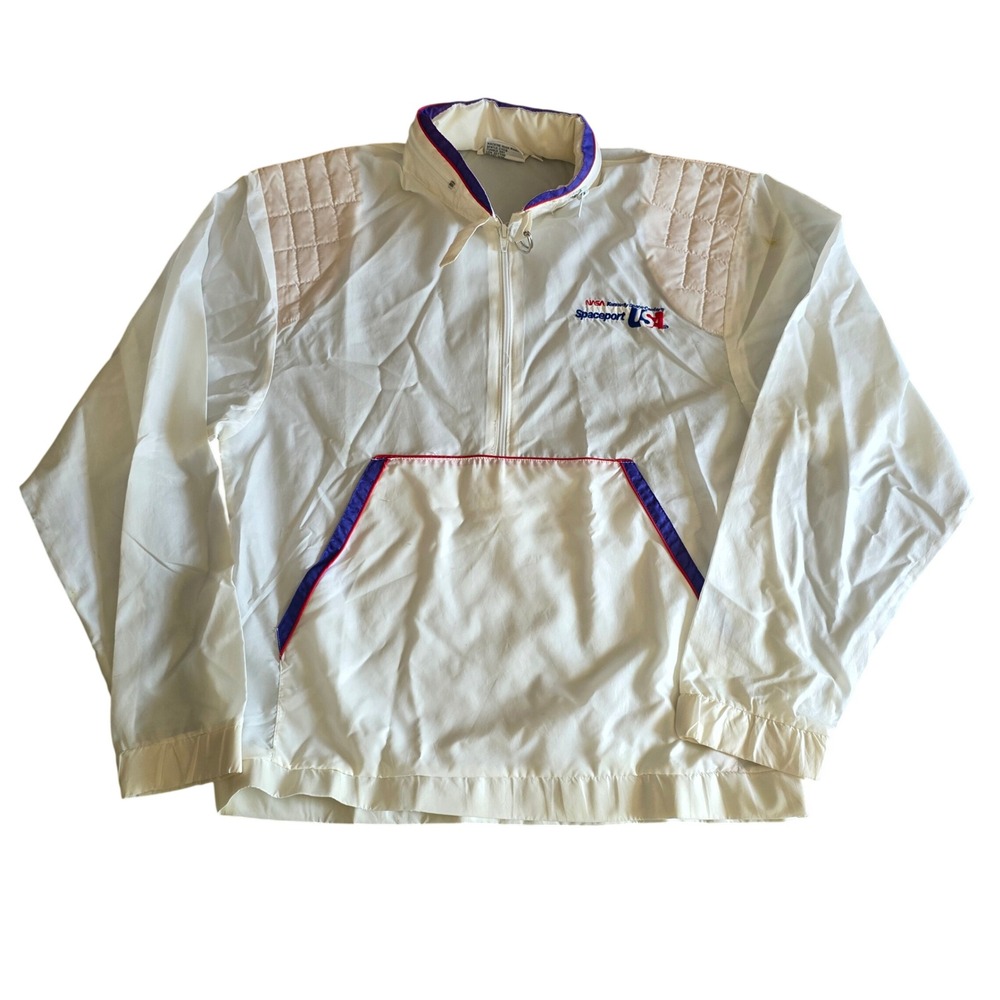 Vintage 80s NASA Kennedy Space Center Spaceport USA Windbreaker Jacket White S